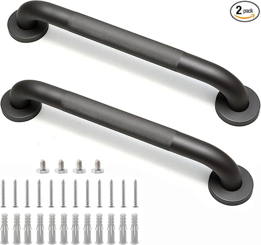 Rackickyer Shower Grab Bar, 2 Pack 16 Inch Gray Bathroom Grab Bar, 1.25" Diameter 304 Stainless Steel Anti-Slip Grab Bars for Bathtubs and Showers, Handicap Shower Grab Bar for Seniors Elderly