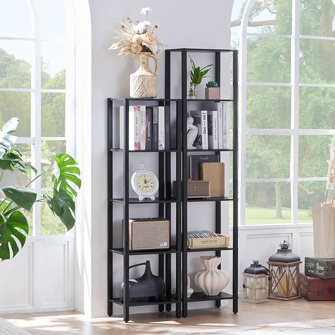 54in Tall Bookshelf 5-Tier Small Narrow Bookcase, Skinny Book Shelf for Small Space, Farmhouse Slim Shelf with Storage, Wood Freestanding Display Thin Bookshelves for Living Room, Office, Black - ModernBath