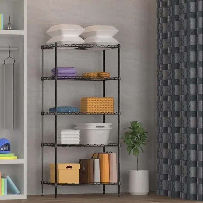 5 Tier Standing Metal Wire Shelving Unit, Adjustable Height, Storage Shelf Units for Laundry Bathroom Kitchen Pantry Closet (11.6" D x 21.2" W x 49" H inches, Black) - ModernBath