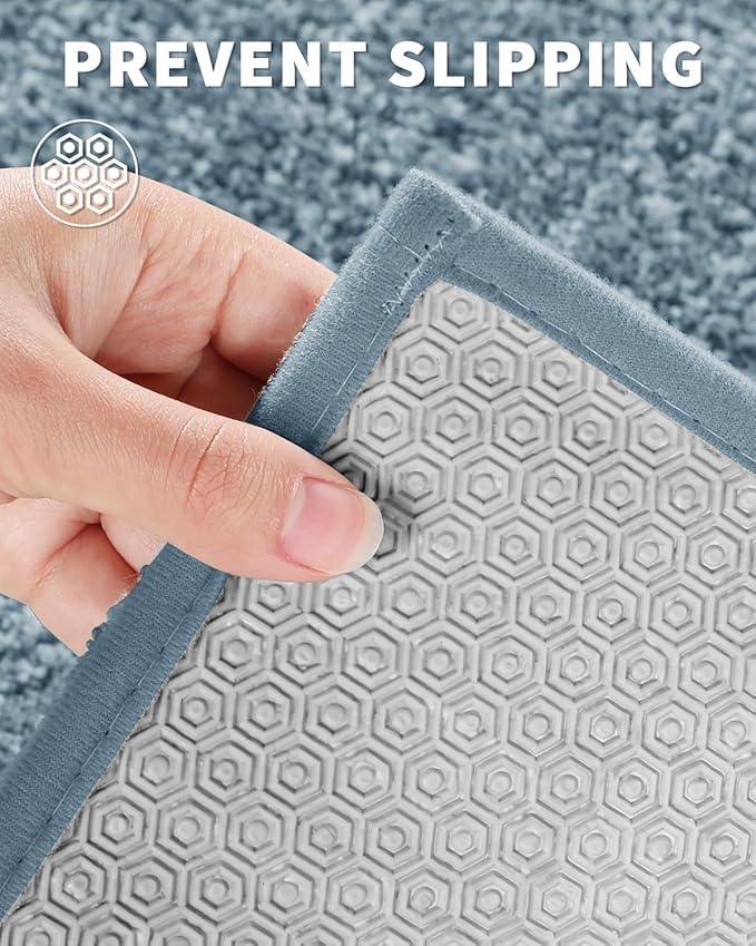 Yimobra Long Bathroom Rug Non Slip Washable, Soft Absorbent Microfiber Bath Mat, Dual-Tone Decor Rug with Rubber Backing for Bathroom Floor,Tub and Shower,47x24,Home Essentials,Denim Blue - ModernBath