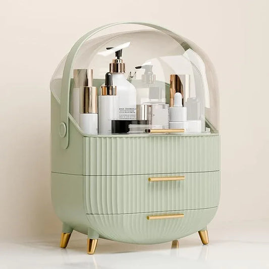 lurcns Makeup Organizers and Storage, Make up Organizer for Vanity Cosmetics Skincare Organizers With Lid and Drawers Display Cases for Countertop（Light Green） - ModernBath