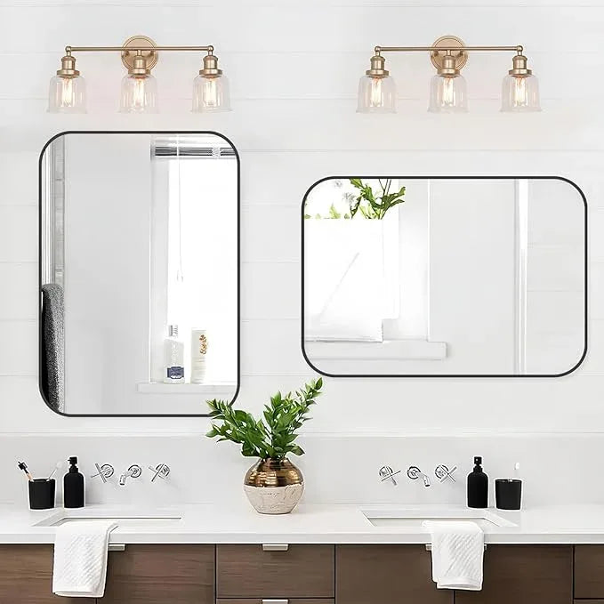 CLBA Black Bathroom Mirror, 22x30 Inch Matte Black Mirror, Aluminum Alloy Framed Vanity Mirror, Rounded Rectangle Mirror for Over Sink, Anti-Rust Wall Mirror (Horizontally or Vertically) - ModernBath