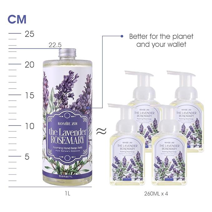 ROMIIE ZOI Foaming Hand Soap Refill Gift Set-3 Pack with Dispenser, Cruelty-Free and Biodegradable Formula, Moisturizing with Essential Oil for Sensitive Skin,Lavender Rosemary Scent,(33.8 Fl Oz x 3) - ModernBath