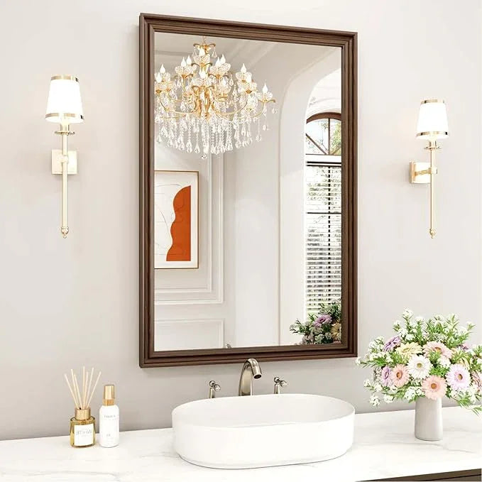 WEER Retro Copper Bathroom Mirror, 24x36 Inch Bronze Oil Rubbed Framed Mirror, Rectangle Classic Vintage Framed Wall Mirror, Farmhouse Vanity Mirror, Tempered Glass, Vertically or Horizontally - ModernBath