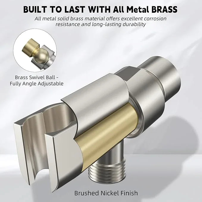 Hibbent Universal All Metal Handheld Shower Head Holder, Adjustable Solid Brass Shower Wand Holder, 2 Size Shower Bracket Holes for Bathroom, Fits All Showerhead Hoses & Shower Arm, Brushed Nickel - ModernBath