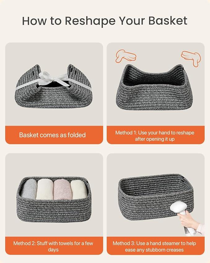 Small Woven Basket, 12 x 8 x 4.5 Inches, Storage Basket for Organizing, Cute Small Rope Shelf Closet Cube Storage Bins Baskets for Shelves, Dog Toy Gift Baskets Empty, 3 Pack Mixed Black - ModernBath