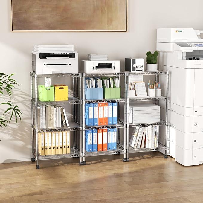 SINGAYE 4 Small Shelves Storage Shelf Wire Shelving Unit Metal Shelf Adjustable Organizers Storage Shelving with Wheels for Bathroom Laundry Room Kitchen Pantry - ModernBath