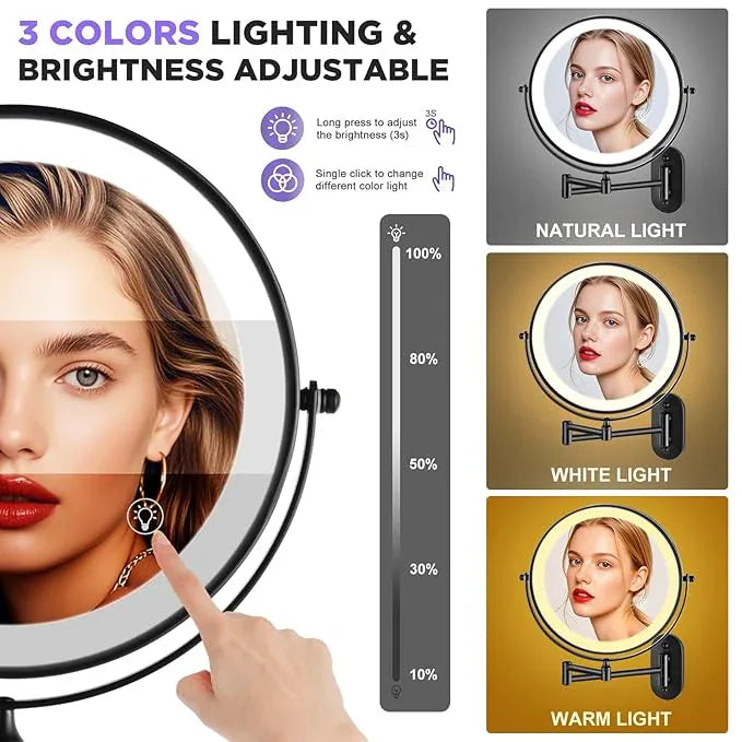 VORREMIRR Wall Mounted Makeup Mirror: 1x/20X Magnifying Mirror with Light, 8.5" Double Sided Lighted Makeup Mirror with Magnification, Vanity Mirror for Bathroom, Brush Black - ModernBath