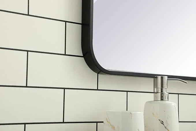 ARS Concepts Aura, Soft Corner Metal Rectangular Mirror 28X42 Inch in, Modern, Black - ModernBath