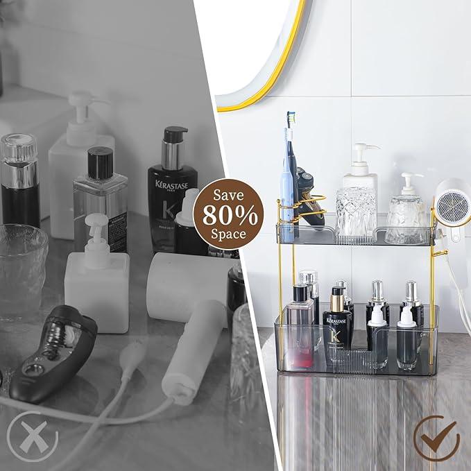 YCIA&DONE Bathroom Counter Organizer, Large Makeup Organizer Countertop, Shelf Storage, Vanity Tray, Easily Assemble for Bathroom Organizers and Storage, Undersink, Cabinet, 2 Tiers Grey - ModernBath