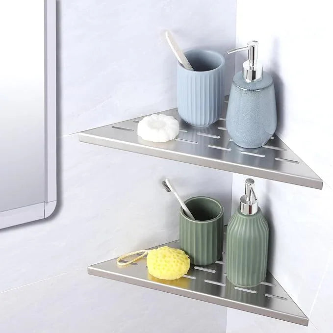 12" Corner Shower Shelf, 2-Pack Bathroom Shelves for Tile Walls, SUS304 Stainless Steel Recessed Shower Shelf, Grout in Corner Organizer Shelves, Brushed Silver, Large Size - ModernBath
