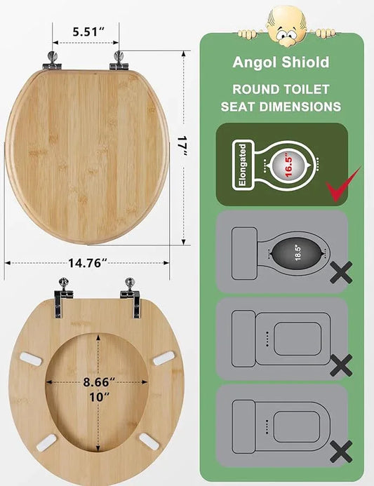 Round Bamboo Toilet Seat with Zinc Alloy Hinges, Easy to Install also Easy to Clean, Natural Bamboo, Light, 16.5-inch - ModernBath