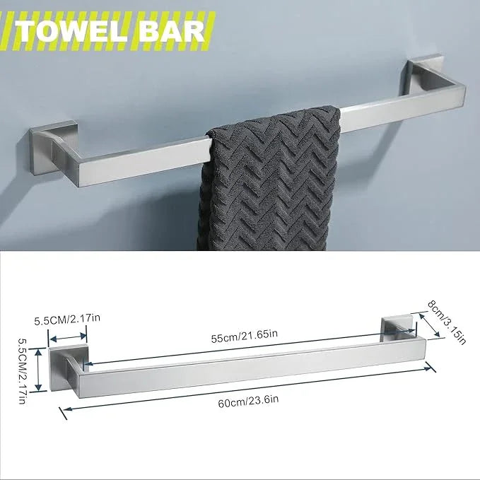 Brushed 4-Piece Bathroom Hardware Set Premium Stainless Steel Bath Towel Bar Sets Wall Mounted Bathroom Toilet Paper Holder with Shelf Set, 23.6 Inch - ModernBath