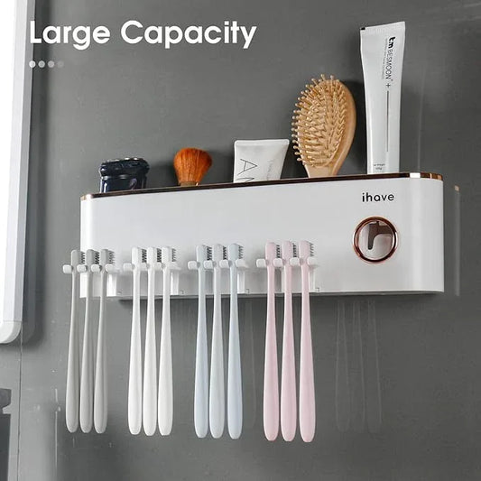 iHave Toothbrush Holders Bathroom Accessories with Toothpaste Dispenser, 4 Cups Toothbrush Holder Wall Mounted Bathroom Decor - ModernBath