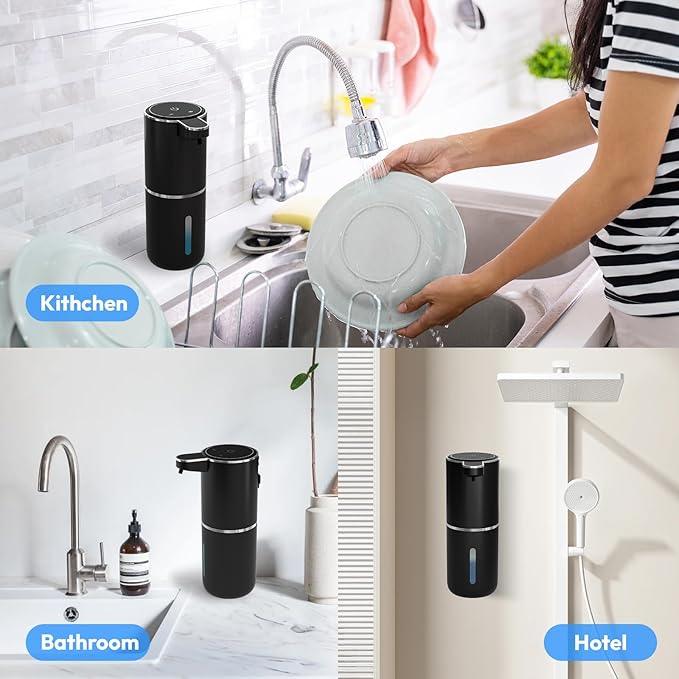 2 Pack Automatic Soap Dispenser Touchless,Liquid Hand Soap Dispenser 12.8oz USB 4levels Adjustable Dispenser Electric Wall Mounted Smart for Bathroom and Kitchen Dish Soap，Easy for Toddlers(Black) - ModernBath
