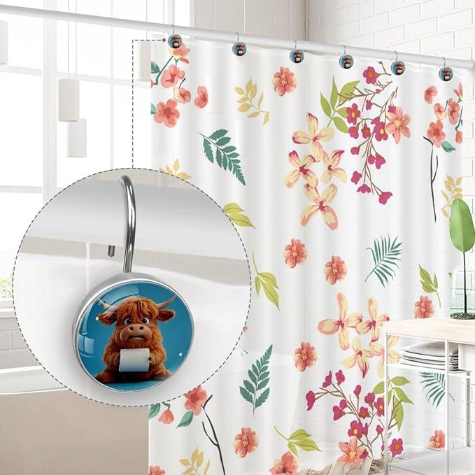 Funny Highland Calf Shower Curtain Hooks Rings, Stainless Steel Rust Proof Shower Curtain Hooks, Decorative Shower Hooks for Bathroom Shower Rods Curtains, Set of 12 - ModernBath