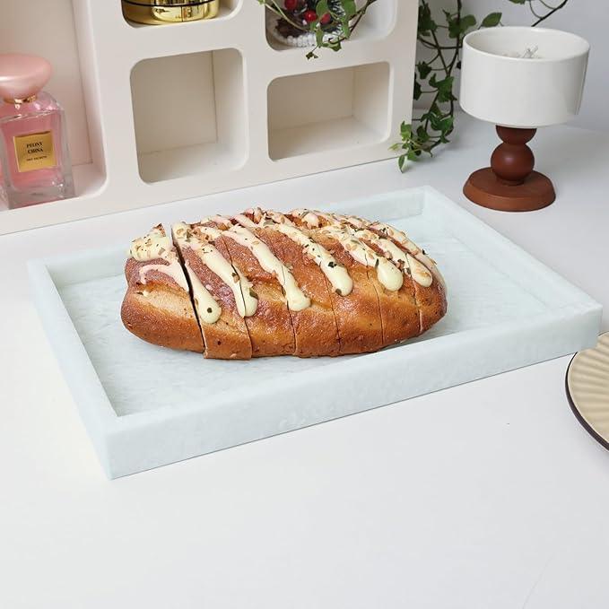 Yew & Tulip Natural Marble Vanity Tray, Luxury Stone with Light Green Textures Serving Tray for Bathroom, Kitchen, Vanity, Home Decor, Wedding etc. (12" x 8" x 1.2") - ModernBath