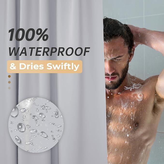 AmazerBath Stall Shower Curtain 36x72, Heavy Duty Plastic, Grey with 2 Weighted Stones and 6 Grommet Holes - ModernBath