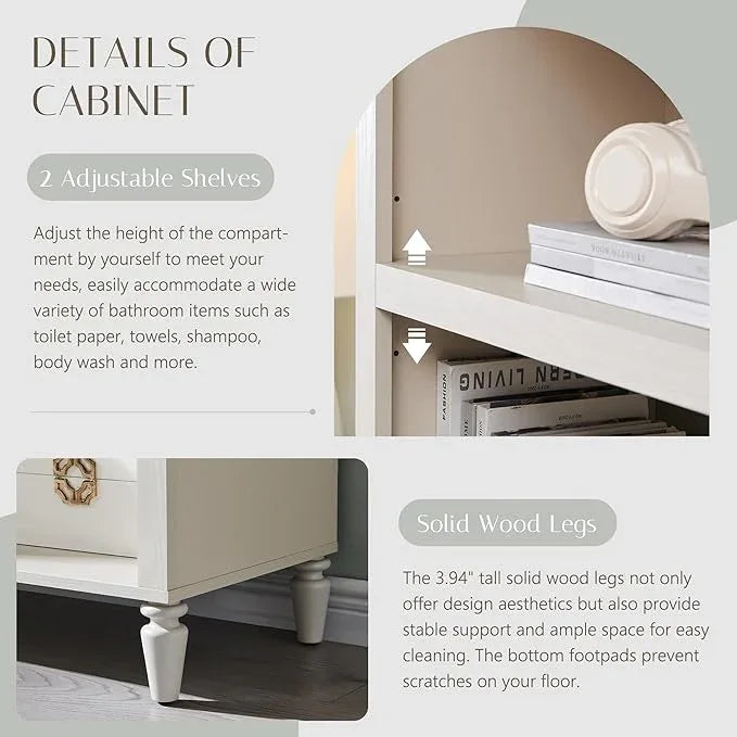76" Tall Arched Bathroom Storage Cabinet, 5 Tiers Large Farmhouse Arched Cabinet w/Adjustable Shelves, Modern Wooden Storage Cabinet for Bathroom, Living Room, Entryway, Study Room (Cream) - ModernBath