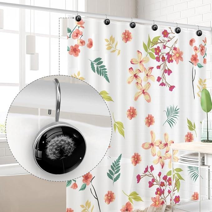 Dandelion Crystal Glass Shower Curtain Hooks for Bathroom Shower Rod, 12Pcs Round Home Decorative Shower Curtain Rings, Bathroom Bedroom Living Room Accessories - ModernBath