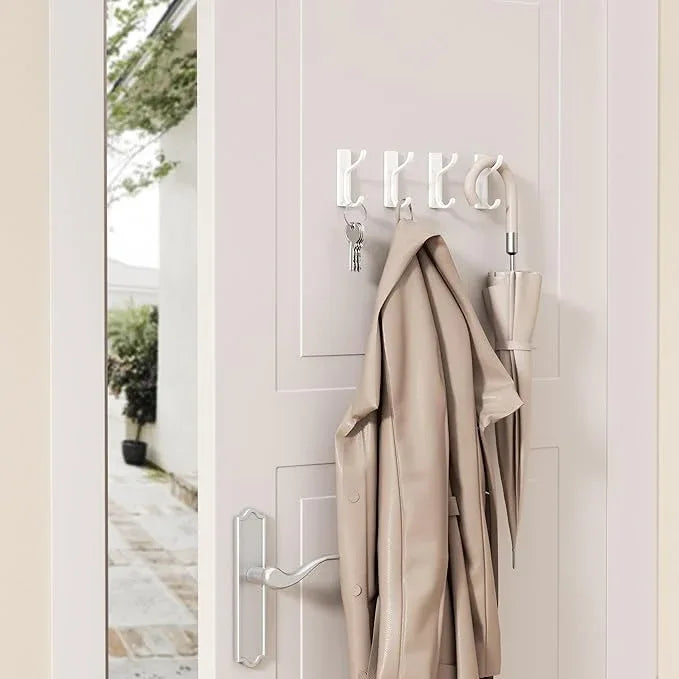 pickpiff Adhesive Wall Coat Hooks - Heavy Duty Stick-On Door Hanger, Metal Hook for Hanging Towel,Purse, Robe, Backpack, Jacket, Clothes - for Bathroom,Dorm, Closet, Kitchen - White, 6 Pack - ModernBath