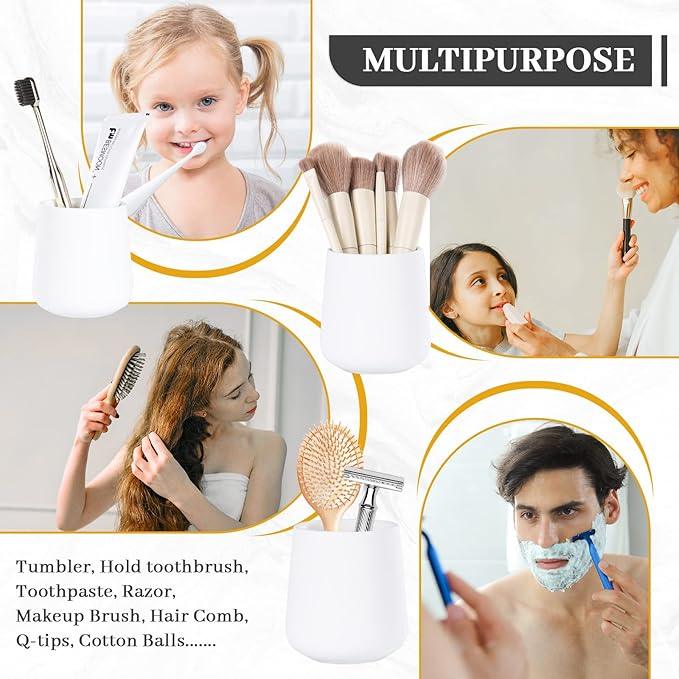 BosilunLife White Bathroom Accessory Set - 3 pcs Ceramic Bathroom Soap Dispenser Set Farmhouse Bathroom Decor Sets Accessories, Soap Dispenser and Toothbrush Holder, Tray (White Set - Liquid Pump) - ModernBath