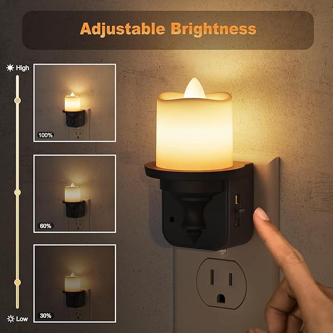 JandCase Flameless Candle Night Light, 2 Pack Night Lights Plug into Wall, 3000K Soft White, 0-100LM Dimmable Nightlight, Dusk to Dawn Sensor Light for Dinning Room, Living Room, Bathroom, Hallway - ModernBath