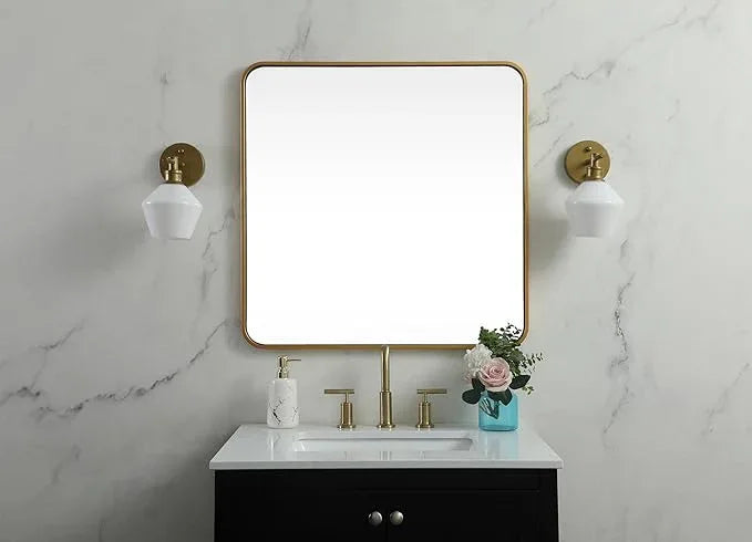 ARS Concepts Aura, Soft Corner Metal Square Mirror 30X30 Inch in, Modern, Brass - ModernBath