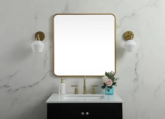 ARS Concepts Aura, Soft Corner Metal Square Mirror 30X30 Inch in, Modern, Brass - ModernBath