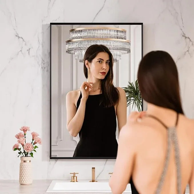 LOAAO Black Bathroom Mirror 32"X36" for Wall, Rectangle Bathroom Vanity Mirror, Tempered Glass, Hangs Vertically or Horizontally, Easy to Install, Modern Design - ModernBath