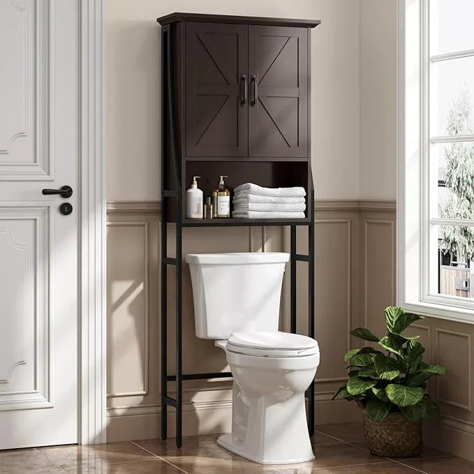 Over The Toilet Rack for Bathroom, Over The Toilet Storage Cabinet, Over Toilet Bathroom Organizer with Double Barn Doors Space Saver Rack Above Toilet Storage Cabinet (Espresso) - ModernBath