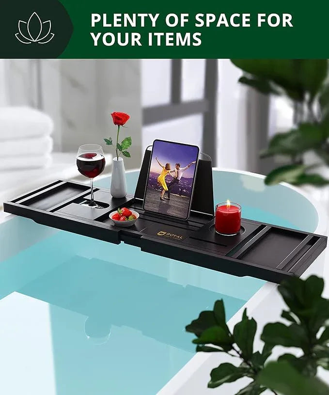 ROYAL CRAFT WOOD Premium Foldable Bathtub Tray - Wood Bath Tray for Tub, Bamboo Shelf, Expandable Bath Table Trays, Bathtub & Bathroom Accessories for New Home & Mothers Day & Birthday Gifts for Mom - ModernBath