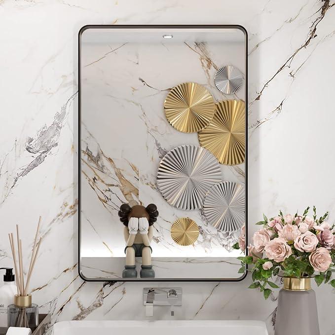 WEER Black Bathroom Mirror 20X30 Inch, Rectangular Matte Black Metal Framed Vanity Mirror, Farmhouse Bathroom Mirror with Tempered Glass, Rounded Corner, Anti-Rust (Horizontal/Vertical) - ModernBath
