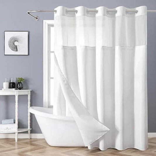 eachope Extra Long No Hooks Needed Linen Textured Shower Curtain with Snap-in Fabric Liner Set,White Hotel Luxury Decor Shower Curtains for Bathroom,Waterproof & Washable,71Wx92H - ModernBath