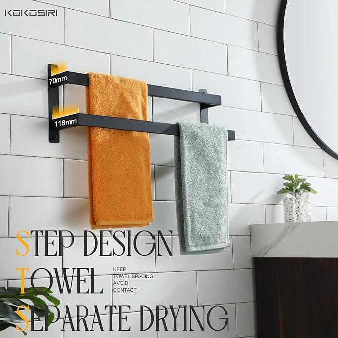 KOKOSIRI Towel Bars Black Bath Towel Holders 20 Inches Bathroom 2-Tiers Ladder Towel Rails Wall Mounted Towels Shelves Rack Stainless Steel, B5008BK-L20 - ModernBath