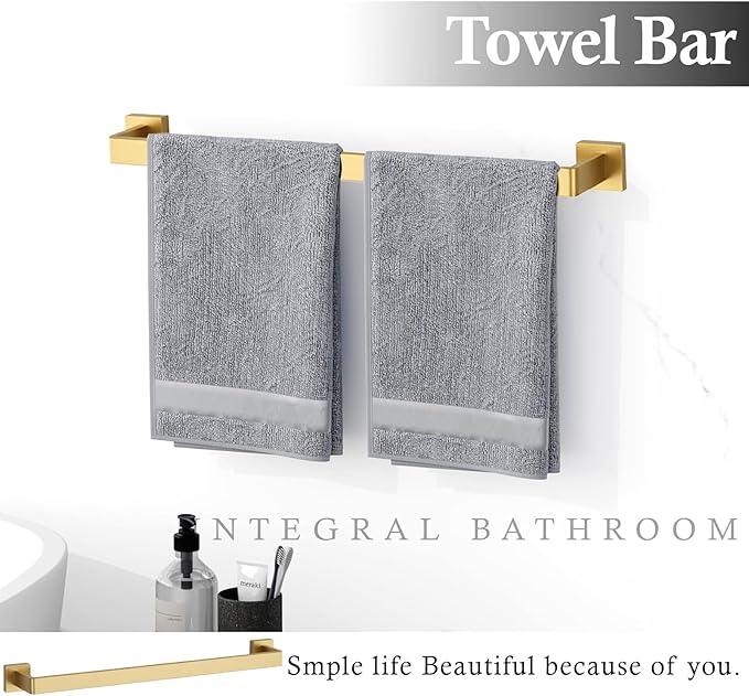 15-Piece Brushed Gold Bathroom Accessories Set – 23.6" Towel Bar, Towel Ring, Toilet Paper Holder & Hooks, Wall Mounted Bathroom Hardware, Rust & Corrosion-Resistant, Ideal for Modern Bathrooms - ModernBath