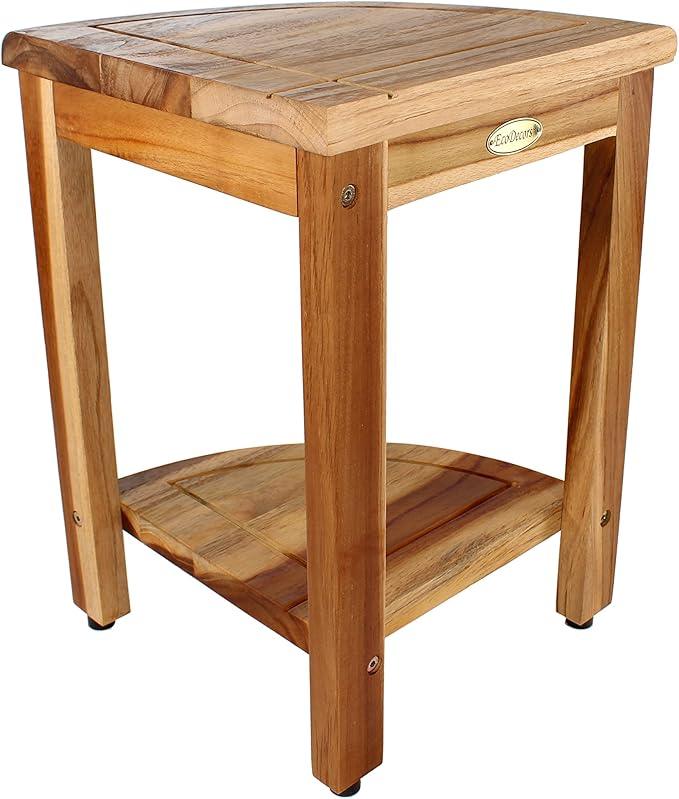 EcoDecors Snazzy Corner Natural Color Waterproof Teak Wood Shower Bench Stool Seat Chair for Inside Shower Provides Safety, Storage, and Organization for Bathroom Accessories - ModernBath