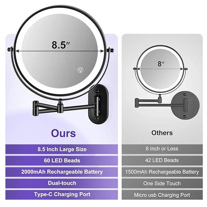 VORREMIRR Wall Mounted Makeup Mirror: 1x/20X Magnifying Mirror with Light, 8.5" Double Sided Lighted Makeup Mirror with Magnification, Vanity Mirror for Bathroom, Brush Black - ModernBath