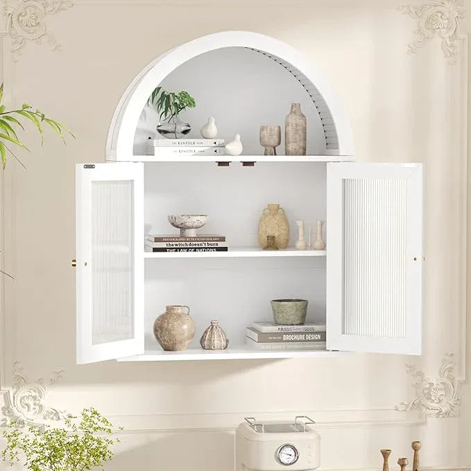 Arched Bathroom Cabinet, Wall Mounted Bathroom Cabinet with Acrylic Doors and Adjustable Shelf, for Kitchen, Living Room, Laundry Room, Restroom, White - ModernBath