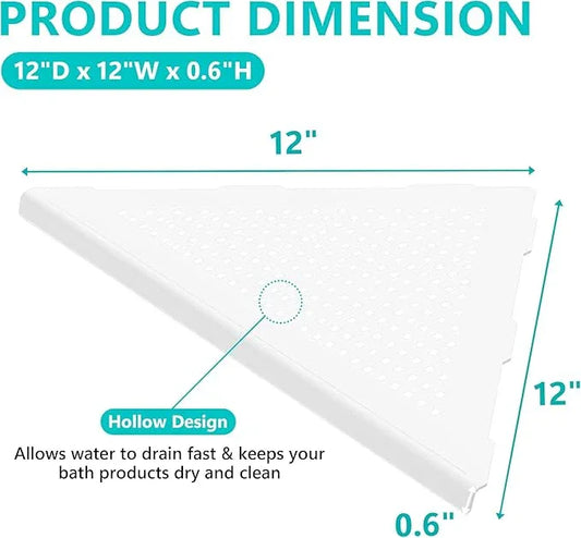 2 Pack Bathroom Corner Shelf, Recessed 12" Corner Shower Shelf, SUS304 Stainless Steel Triangular Wall Mount, No Drilling, Matte White - ModernBath