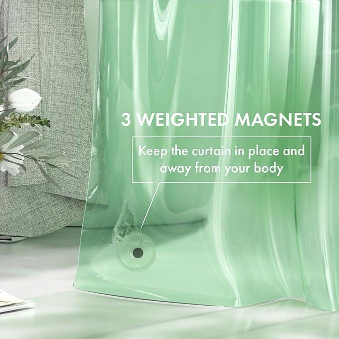 AmazerBath Shower Curtain Liner, 72x72 Transparent Mint Green Shower Liner, Lightweight Plastic Shower Curtain Liners, Waterproof Shower Liner for Bathroom with 3 Magnets and 12 Grommet Holes - ModernBath
