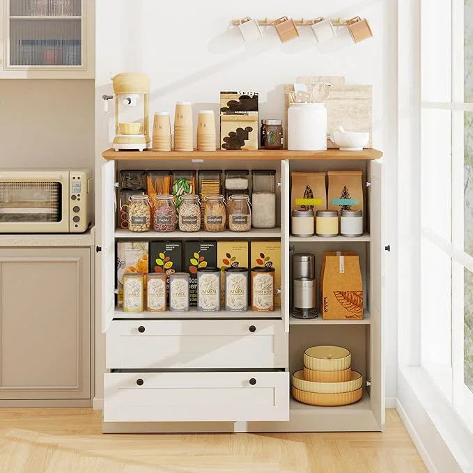 LOKO 47.5” Tall Buffet Cabinet with Storage, Modern Storage Cabinet with 3 Doors & 2 Large Drawers, Farmhouse Kitchen Pantry with Removable Shelf for Dining Room, Living Room, Home Bar - ModernBath