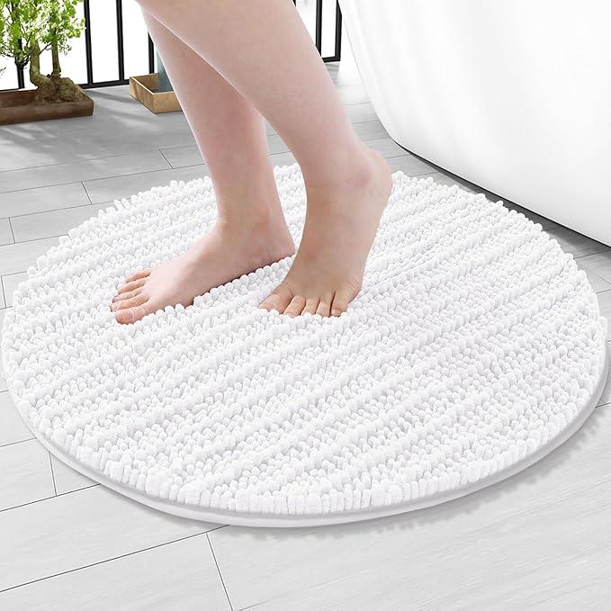 Arotive Luxury Round Chenille Bathroom Rug Mat, Extra Soft Thick Absorbent Shaggy Bath Rugs, Non-Slip Machine Wash Dry Plush Bath Mats for Bathroom, Shower and Tub, 24x24, White - ModernBath