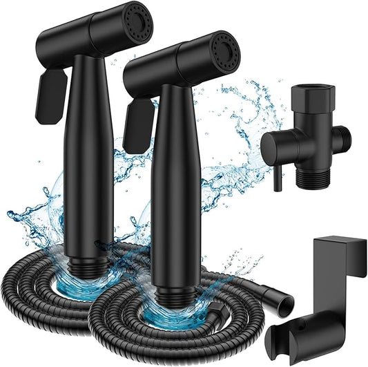 FREDI Bidet Sprayer for Toilet, Handheld Toilet Bidet Sprayer, Stainless Steel, Adjustable Water Pressure, Muslim Shower, Feminine Wash, Easy Installation (2-Pack, Matte Black)