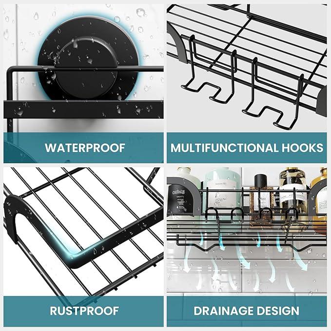 TAILI Shower Caddy Suction Cup 2 Pack, Heavy Duty Bathroom Basket, Bath Shelves for Inside, Stainless Steel Shower Holder Organizer for Bathroom Storage & Home Decor, No Drilling,Black - ModernBath