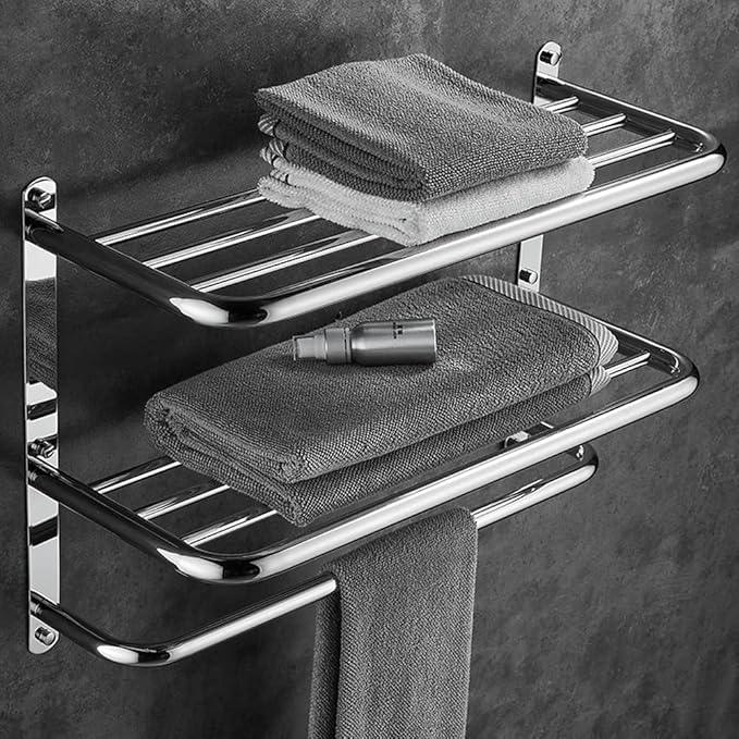 2-Tier Towel Rack Floating Shelf with Towel Bar, 20-Inch W x 8.25-Inch D Bathroom Hotel Towel Shelf, Wall Mount, Mounting Hardware Included,Polished Chrome - ModernBath
