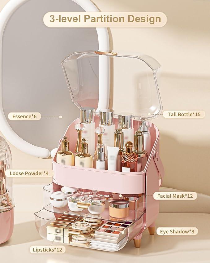 Makeup Organizer Countertop, Skincare Holder Bathroom Counter Organizer, Storage Box Cosmetic Display Cases, Teen Girl Gifts Make up Organizers for Vanity, Dresser (Pink) | Skincare Holder, Teen Girl Gifts, Trendy Stuff, Make up Organizers - ModernBath