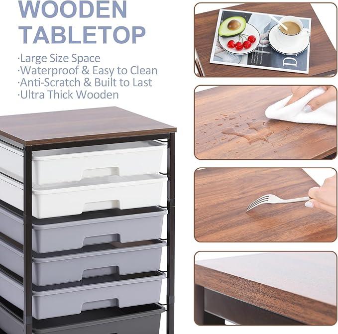 Rolling Cart with Drawers,Utility Cart With 8 Drawers and Wooden Tabletop for Living Room,Classroom,Bedroom,Bathroom,Dorm,Office,Dark Grey - ModernBath