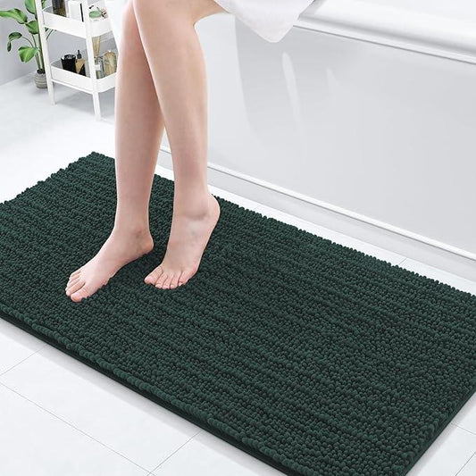 Arotive Luxury Chenille Bathroom Rug Mat, Extra Soft Thick Absorbent Shaggy Bath Rugs, Non-Slip Machine Wash Dry, Plush Bath Mats for Bathroom, Shower and Tub, 60x20, Dark Green - ModernBath