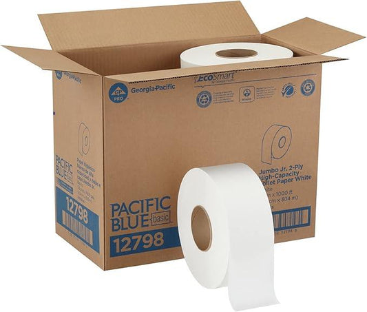 Georgia-Pacific Pacific Blue Basic 2-Ply Jumbo Jr. 9" Toilet Paper by GP PRO (Georgia-Pacific), 12798, 1,000 Linear Feet per Roll, 8 Rolls Per Case - ModernBath